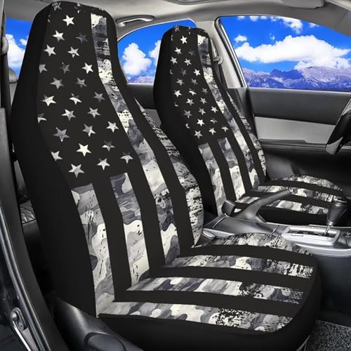 Gray US Flag Front Car Seat Cover 2 Pcs Patriotic Car Seat Covers for Front Seats Removable Automotive Accessories Easy Installation Universal Fit for Cars SUVs and Sedans