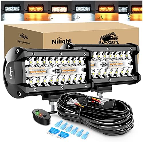 Nilight 6.5inch Amber White Strobe 6 Modes 120W LED Pod Light