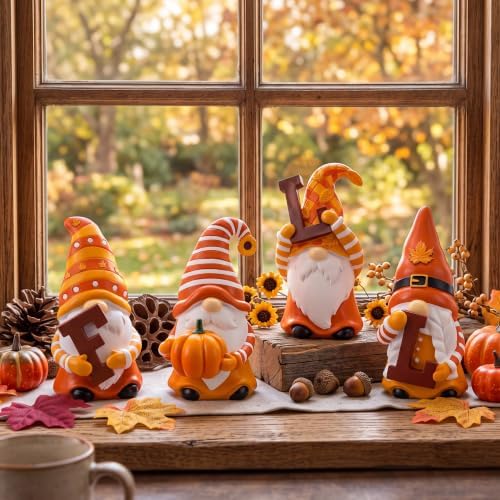 4 Pcs Resin Fall Gnome Figurines Decoration by ShinyRelief