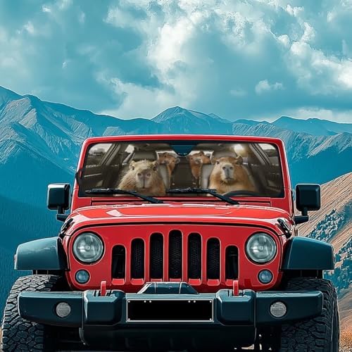 Renewold Funny Capybara Driving Car Windshield Sun Shade for Jeep Wrangler Foldable Block UV Sunlight Heat Sun Visor Interior Accessories Auto Sunshade for Jeep Gladiator JT Keep Vehicle Cool Shield