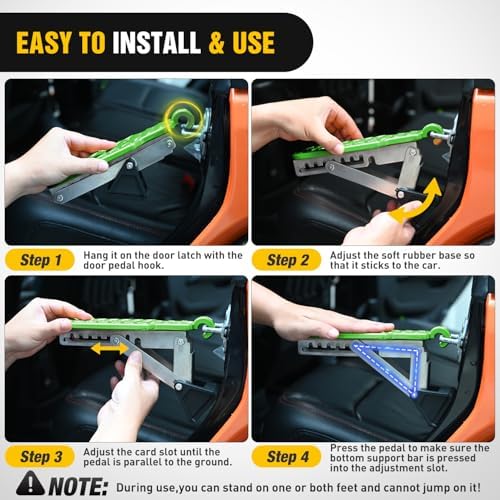 Nilight Car Door Step Universal Aluminum Latch Step for Car Roof Access Portable Folding Car Door Latch Hook Step Multi-Adjustable Both Feet Stand Pedal Max Load 500 Lbs for Truck SUV Vehicles, Green