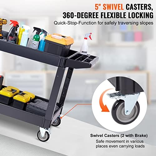 VEVOR Utility Service Cart 2 Shelf 550 lbs Heavy Duty Plastic Rolling Cart - Image 3