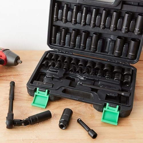 Amazon Basics 46-Piece 3/8-Inch Drive Socket Set with 6 & 12 Point Sockets, 72 Teeth Ratchet, SAE & Metric Sizes, Extension Bars, Universal Joint, Carrying Case - Image 6