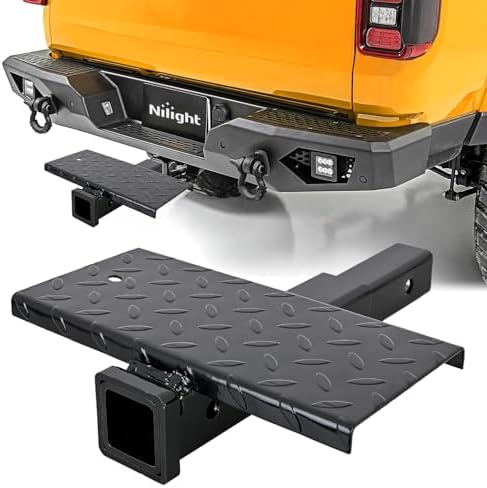 Nilight Hitch Extender with Step 2" Receiver 14"x7" Anti-Slip Diamond Plate