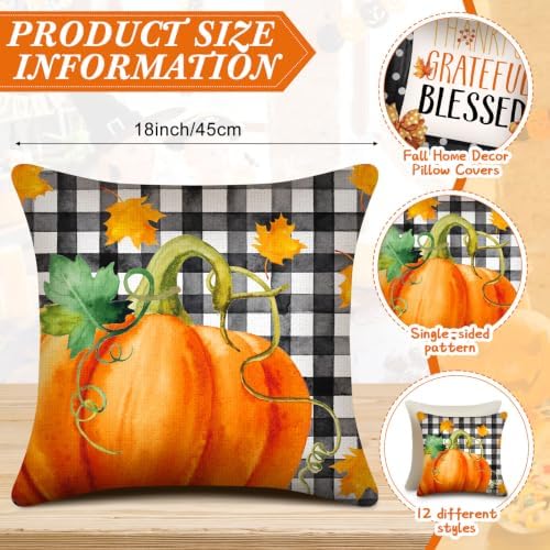 Flutesan 12 Pcs Fall Pillow Covers Hello Pumpkin Thanksgiving Decor, Black - Image 2
