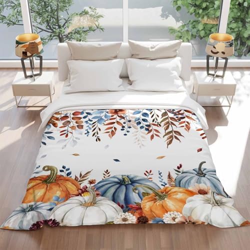 DecorLovee Orange Blue Pumpkins Fall Blanket 50"x80", Reversible Thanksgiving Throw Blanket for Couch/Bed, Floral Botanical Lightweight Soft Throw Blankets for Adult, Warm Fuzzy Blankets for Winter - Image 5