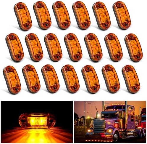 Nilight 2.5" Oval Side Marker Light 20PCS Amber 2 Diodes Clearance Lights