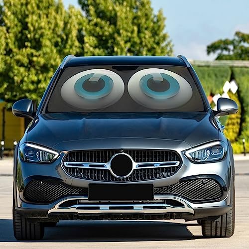 Cute Cartoon Blue Eyes Car Windshield Sun Shade Foldable Sunshade Front Window Visor Protector Blocks UV Rays Heat Keep Vehicle Cool (59 x 30 in)