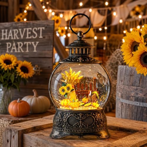 Halloween Christmas Fall Snow Globes Thanksgiving Water Lantern Swirling Glitter Snow Globe for Autumn Harvest Day Decorations Home Fall Decor Gifts (Turkey & Pumpkins) - Image 2