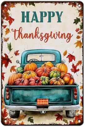 Fall Sign Pumpkin Car Vintage Tin Sign Happy Thanksgiving 8x12Inch by Unknown