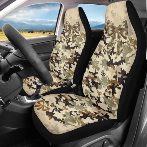 Talayituse Hunting Camo Bow Print Car Seat Covers 2 Pcs, Auto Universal Front Seat Protector, Men Women Automobile Interior Decorate Accessorie