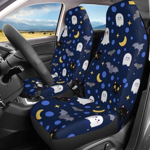 Delerain Car Seat Covers Set 2Pcs, Funny Halloween Universal Front Car Seats Vehicle Enterior Protector Suitable Fits Most Car Auto SUV Sedan Truck