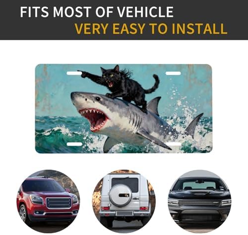 Black Cat Shark Ocean Front License Plate 6" * 12" for Women