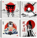Japanese Wall Art Vintage Anime Posters Asian Samurai Geisha Fuji Mountain Picture Canvas Prints Red Decor for Living Room Bedroom Japan Painting Modern Artwork Bathroom Home Decorations 12x12” 4Pcs by sunfrower