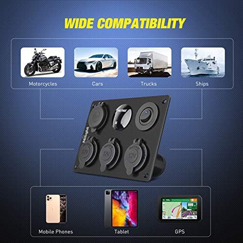 Nilight 6 in 1 Charger Socket Accessory Power Outlet Panel 12V 24VDC