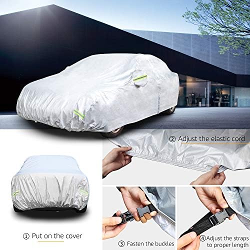 Amazon Basics Silver Weatherproof Car Cover, 150D Oxford, UV Protection, Snow Protection, Dustproof for Sedans up to 200", with Door Zipper