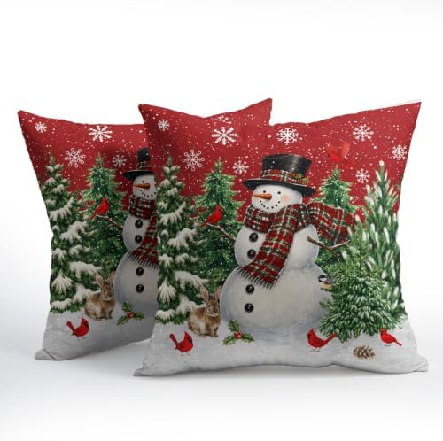 Christmas Snowman Pillow Covers 22x22 Set of 2 Red Highly Absorbent - Image 2