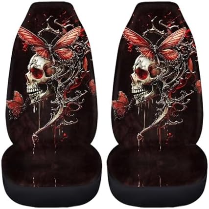Skull Butterfly Car Seat Covers Comfortable Front Car Seat Covers Elastic Fabrics Cars Interior Automotive Easy Installation Universal Fit Most Cars,SUV, Trucks