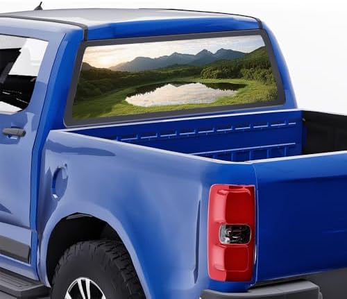 Valley Lake Truck Back Window Graphics Decals, Modern Forest Sunrise Landscape Universal See Through Rear Window Vinyl Wrap Full Window Decals for Trucks SUV 66 x 22 inch