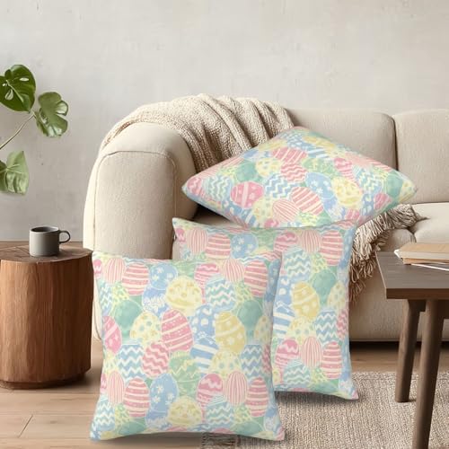 KiuLoam Easter Pillow Covers 20x20 Inch Set of 2 Watercolor Blue Green Yellow Eggs Rustic Farmhouse Decorative Throw Pillows Easter Spring Outdoor Square Cushion Cases for Sofa Couch Bed Decor - Image 6