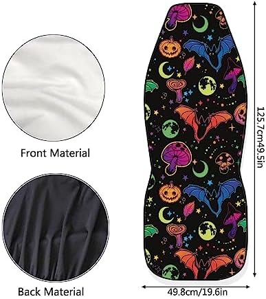 2 Pcs Halloween Bat Car Seat Covers Colorful Stars Moon Mushroom Auto Seat Cover for Front,Non Slip Dust Proof Vehicle Bucket Seat Cushion Protection Accessory Halloween Decor