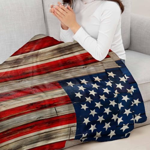DecorLovee American Flag Blanket 30"x40", Reversible Red Striped Blue Star Throw Blanket for Couch/Bed/Camping, Vintage Wooden Lightweight Soft Throw Blankets for Kids, Warm Fuzzy Blankets for Winter - Image 5