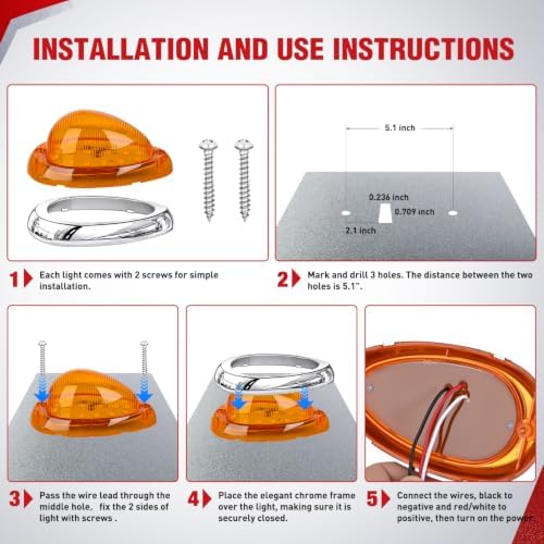 Nilight 6" Amber Teardrop Side Marker Light,18 LED Turn Signal