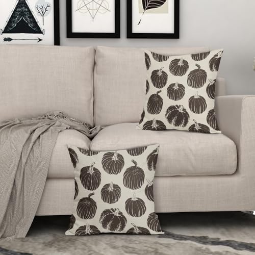Dark Brown Pumpkin Fall Pillow Covers 24x24 Set of 2 Autumn Harvest Print Thanksgiving Decorative Throw Pillows Outdoor Farmhouse Cushion Case Seasonal Decor for Couch Sofa Bed - Image 3