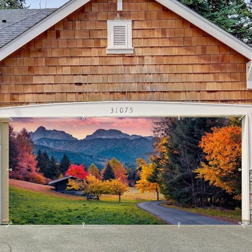 Fall Garage Door Cover Banner Decorations Backdrop 7x16ft Large Thanksgiving Autumn Country Forest Maple Leaves Nature Landscape Garage Door Banner Party Photoshoot Studio Prop Photography Background - Image 6