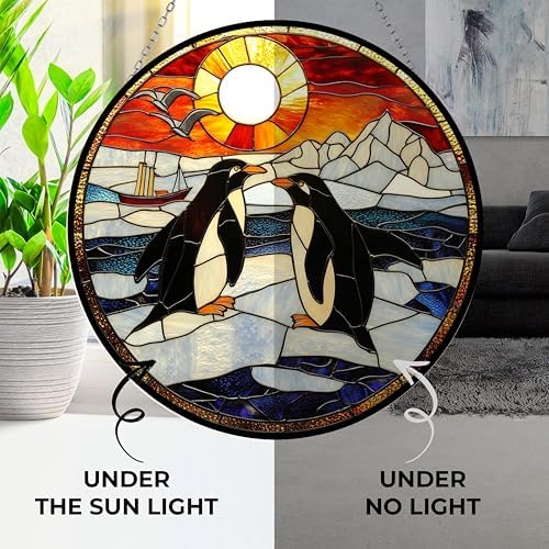 Mosaic Penguin Stained Glass Window Hangings Stained Glass Suncatcher Birthday Gift for Mom Grandma Teacher Women Friend Memorial Hook 7.8" - Image 3