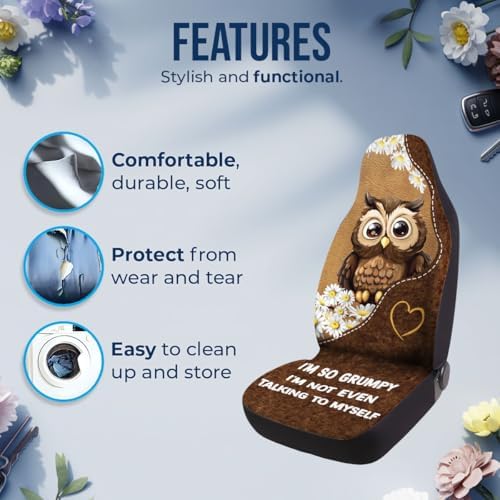 GENANY Cute Owl Car Seat Covers, 2-Piece Front Seat Set