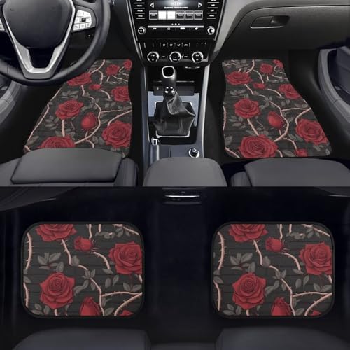 Austin Rose Car Floor Mats, Garden Thron Rose Rubber Heel Pad 4PCS for Truck SUV Driver Seat Protection, Gothic Passenger Seat and Rear Car Mats Carpet