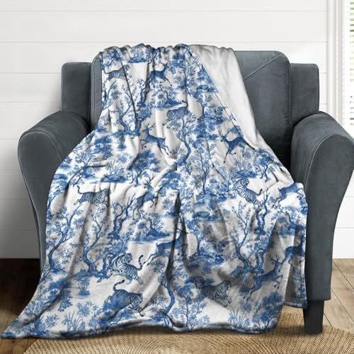 Socira Blue Chinese Style Tiger Huntings Blanket Throw Blanket Tiger Huntings Gifts for Women Men Soft Sofa Throws for Travel Camping Bed Home Decor Car Birthday Gift 40"*50" （100 * 130cm） by Socira