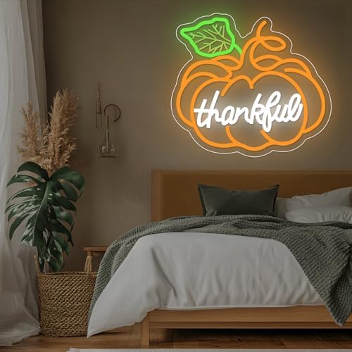 Thanksgiving Pumpkin Neon Sign Dimmable Thanksgiving Neon Sign for Wall Decor Fall Neon Light Up Sign for Door Thankful LED Sign Decoration Wall Art Window Home Party - Image 7