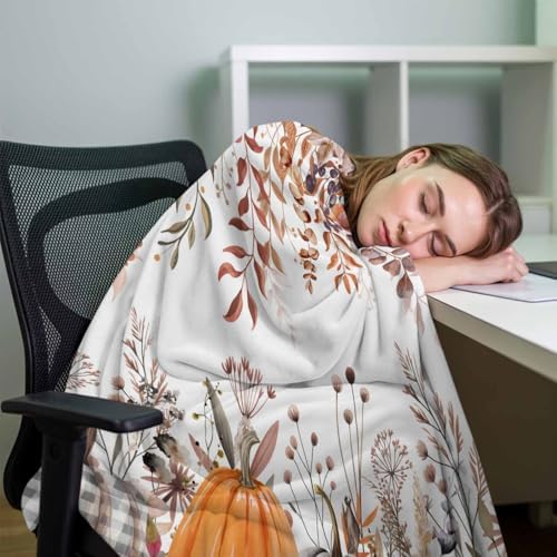 DecorLovee Orange Grey Fall Blanket 60"x80", Reversible Thanksgiving Throw Blanket for Couch/Bed/Camping, Botanical Farmhouse Lightweight Soft Throw Blankets for Men, Warm Fuzzy Blankets for Winter - Image 7