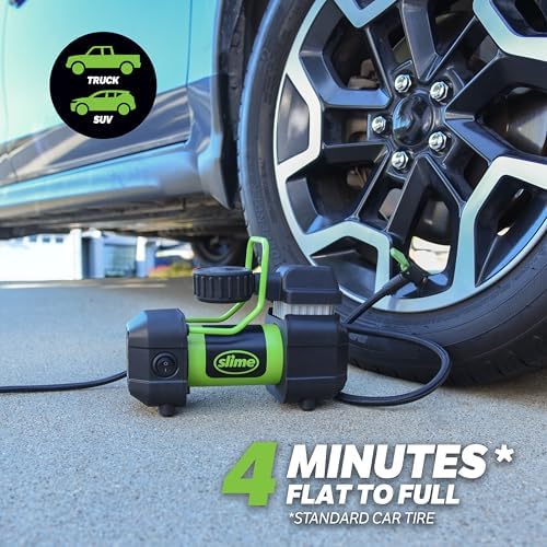Slime 40045 Home Tire Inflator, Wall Mounted 120V, SUV, 4x4 Air Compressor, Heavy Duty, 2X Pro Power, with Analog 100 psi Dial Gauge, Long Hose and LED Light, 4 min Inflation - Image 4