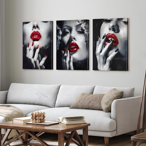 Black and White Fashion Wall Art Abstract American Women Canvas Prints Poster Trendy Girl Red Lip Painting Elegant Woman Picture Watercolor Girly Artwork Bedroom Living Room Home Decoration 24x36" 3P - Image 6