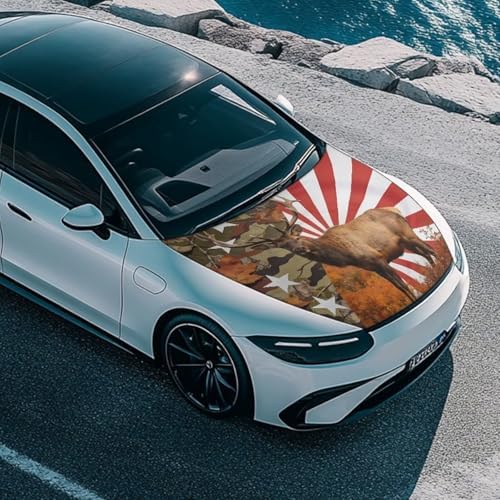 American Elk Print Car Hood Cover Polyester,Engine Protection Cover，Elastic Fabrics Can be Washed,Car Bonnet Banne