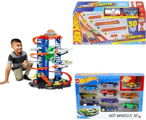 Bundle of Hot Wheels Ultimate Garage Set, Racetrack, Storage + Hot Wheels Track Creator Deluxe, 25 Feet of Track & Connectors (Amazon Exclusive) + Set of 10 Vehicles (Styles May Vary) by Unknown