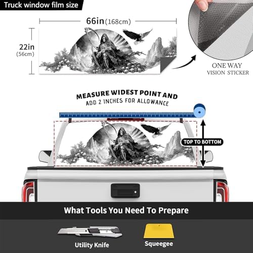 Gothic Skeleton Pickup Truck Decals Rear Window, Fantasy Grim Reaper Landscape Automotive Decals and Graphics Rear Window Decals for Trucks, Car Window Decal Sticker 66 x 22 inch