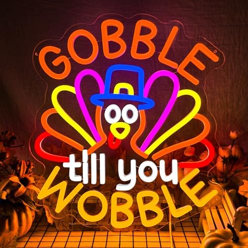 Turkey Neon Sign Thanksgiving Neon Sign Dimmable Thanksgiving Neon Light Sign for Home Decor Gobble Till You Wobble Sign for Autumn Decor Kids Holiday Gift by zikdhf