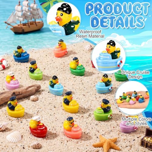RoundFunny 50 Pcs Mini Sailor Cruise Ducks Sunglasses Tiny Resin Ship Duck - Image 3