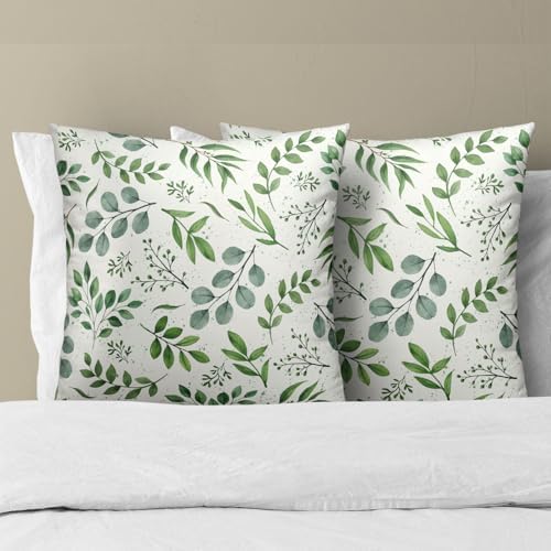 Sweetshow Sage Green Pillow Covers 12x12 Inch Spring Watercolor Eucalyptus Floral Pillowcase Set of 2 Leaf Print Throw Pillow Covers Soft Cotton Square Cushion for Home Couch Sofa Bedroom Livingroom - Image 3