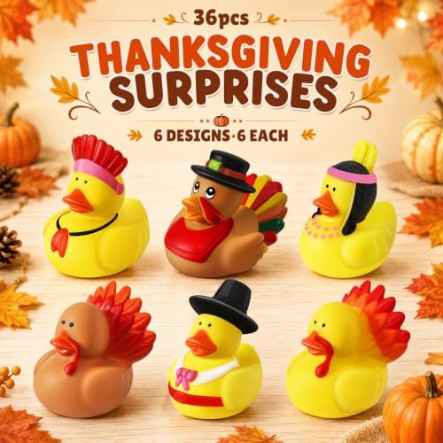 36Pcs Thanksgiving Rubber Ducks Bulk, Fall Turkey Duckies Toys Party Favors - Image 2