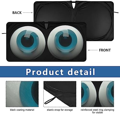 Cute Cartoon Blue Eyes Car Windshield Sun Shade Foldable Sunshade Front Window Visor Protector Blocks UV Rays Heat Keep Vehicle Cool (59 x 30 in)
