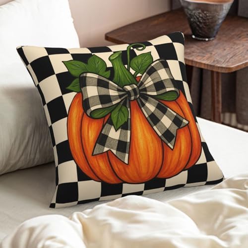KiuLoam Fall Pillow Covers 22x22 Inch Set of 2 Thanksgiving Harvest Orange Pumpkin Black Buffalo Plaid Print Decorative Throw Pillow Cases Vintage Rustic Farmhouse Style Cushion Covers for Sofa Couch - Image 2
