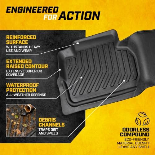 CAT® JustFit™ 3D Custom Fit Rear Floor Mat for Chevy Silverado 1500 Double Cab 2014-2018, Heavy Duty Rubber Floor Liner Laser Measured, Silverado Accessories
