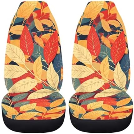 Retro Leaf Auto Car Seat Protectors, Autumn Leaves Universal Seat Cover for Sedan, SUV, Truck, French Country Tea Stain Classical Automotive Vehicle Cushion Covers