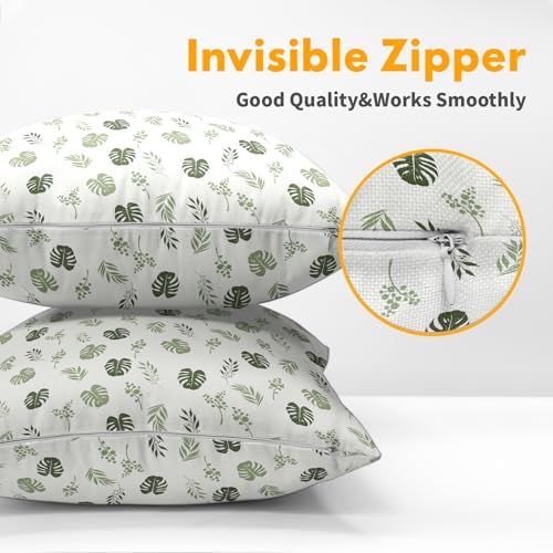 Sage Green Spring Pillow Covers 22x22 Set of 2 Leaf Throw Pillow Covers Botanical Leaves Pillowcase Linen Decoration Farmhouse Soft Decorative Tropical Plants Cushion Case Couch for Indoor Home Decor - Image 5