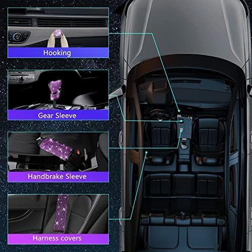 25PCS Bling Car Car Accessories Set,15 Inch Steering Wheel Cover,Shiny License Plate Frame,Center Console Cover and Rearview Mirror Set and Other Car Accessories(Purple) - Image 5